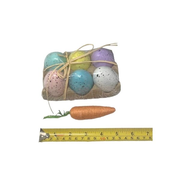 Easter Farmhouse Eggs Carrots Fake Faux Plastic Twine Raffia Tier Tray Decor - Picture 2 of 3